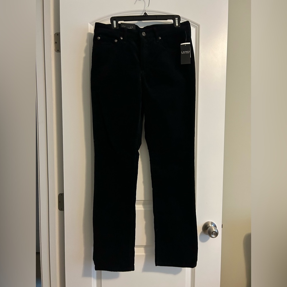 NWT Lauren Ralph Lauren Black Corduroy Straight Leg Pant size 12